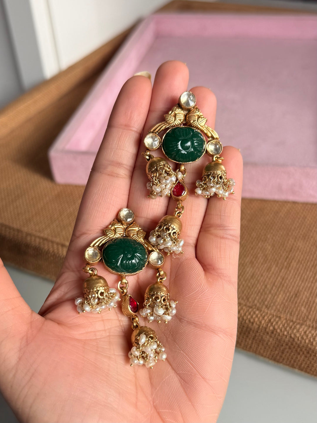 Elegant Jadau Kundan 925 Silver Earrings
