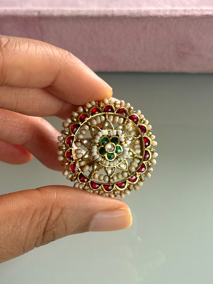 925 Silver Jadtar Gold Handmade Ring | Adjustable | SHIVKA
