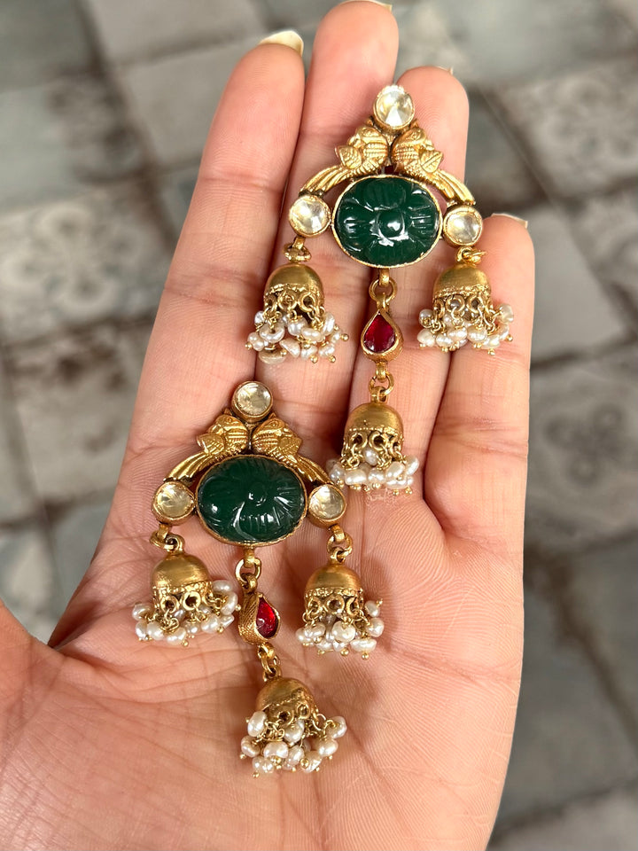 Elegant Jadau Kundan 925 Silver Earrings