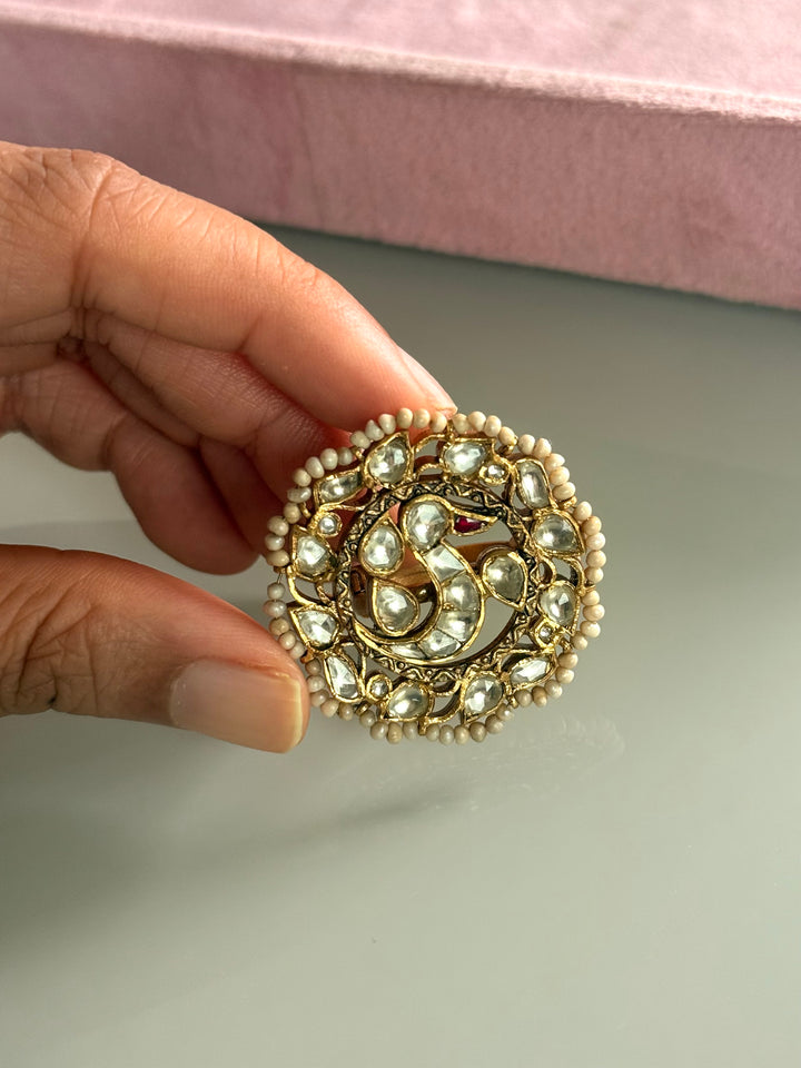 925 Silver Jadtar Gold Handmade Ring | Adjustable | SHIVKA