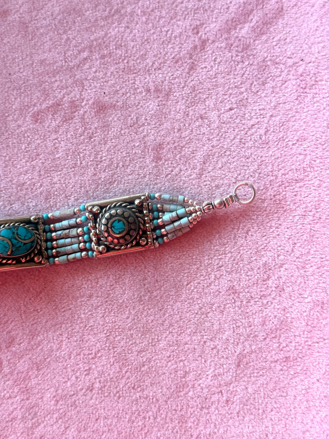 Handcrafted Turquoise German Silver Bracelet, Indian Jewelry