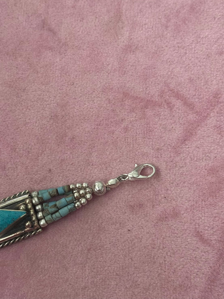 Handcrafted Turquoise German Silver Bracelet, Indian Jewelry