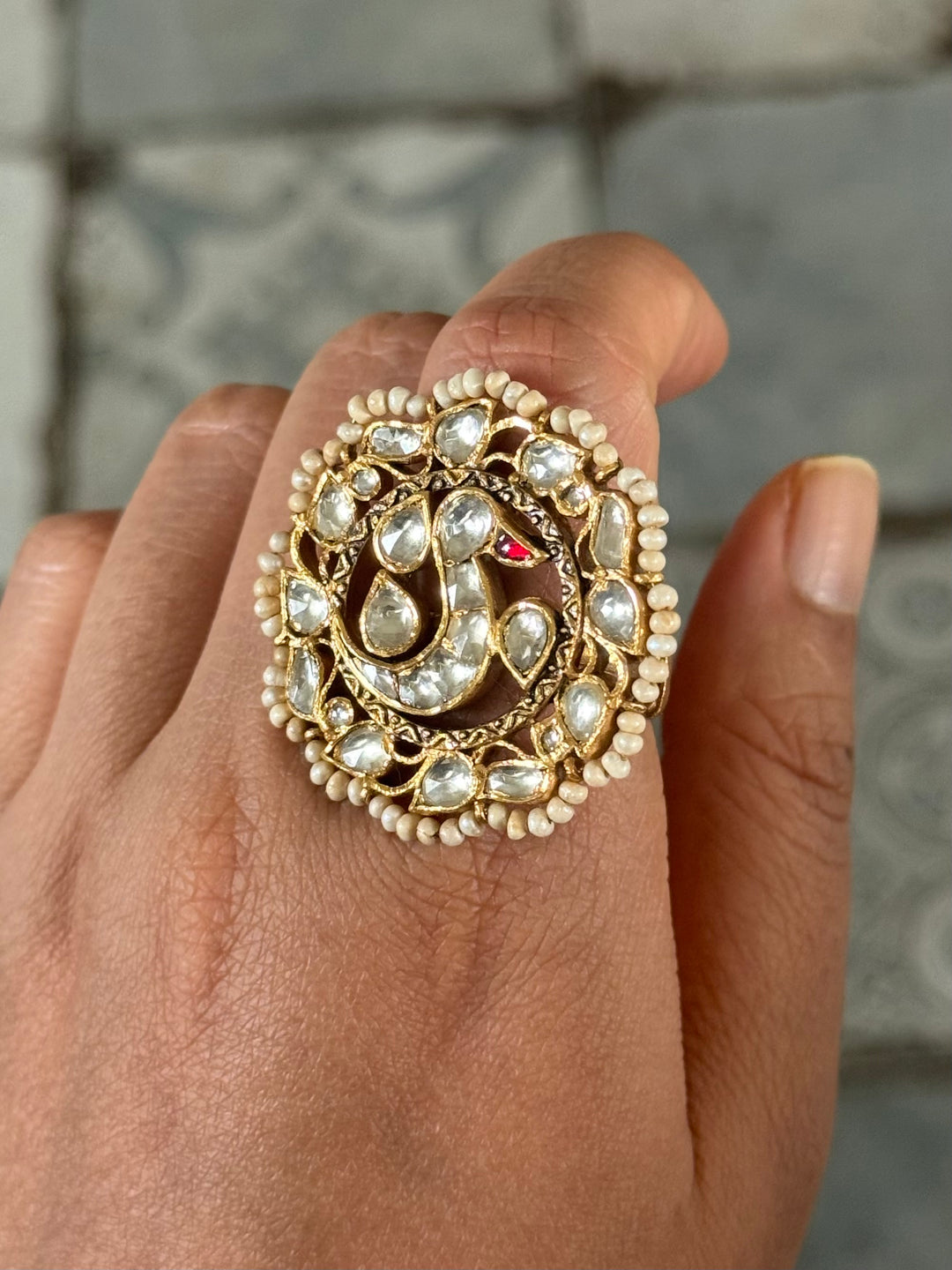 925 Silver Jadtar Gold Handmade Ring | Adjustable | SHIVKA