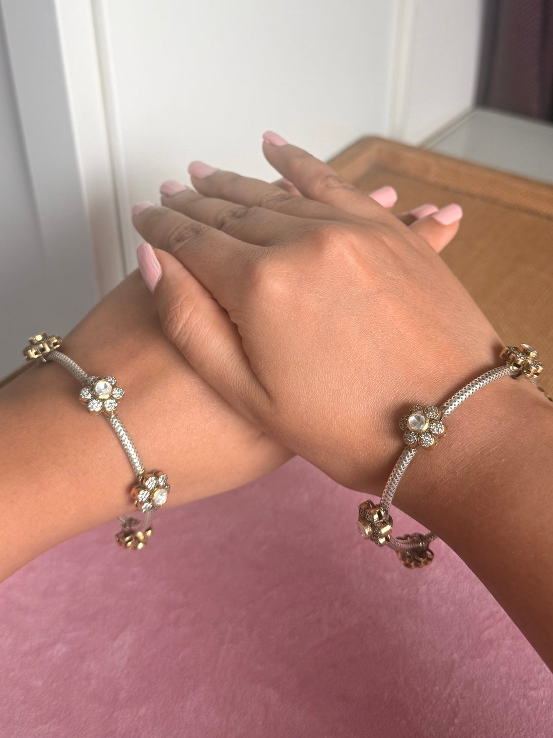 SHIVKA 925 Silver Fusion Bangles | Set of 2 | CZ Stones | Artisan Crafted | 47g
