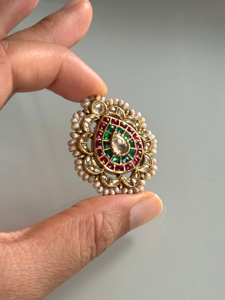 925 Silver Jadtar Gold Handmade Ring | Adjustable | SHIVKA