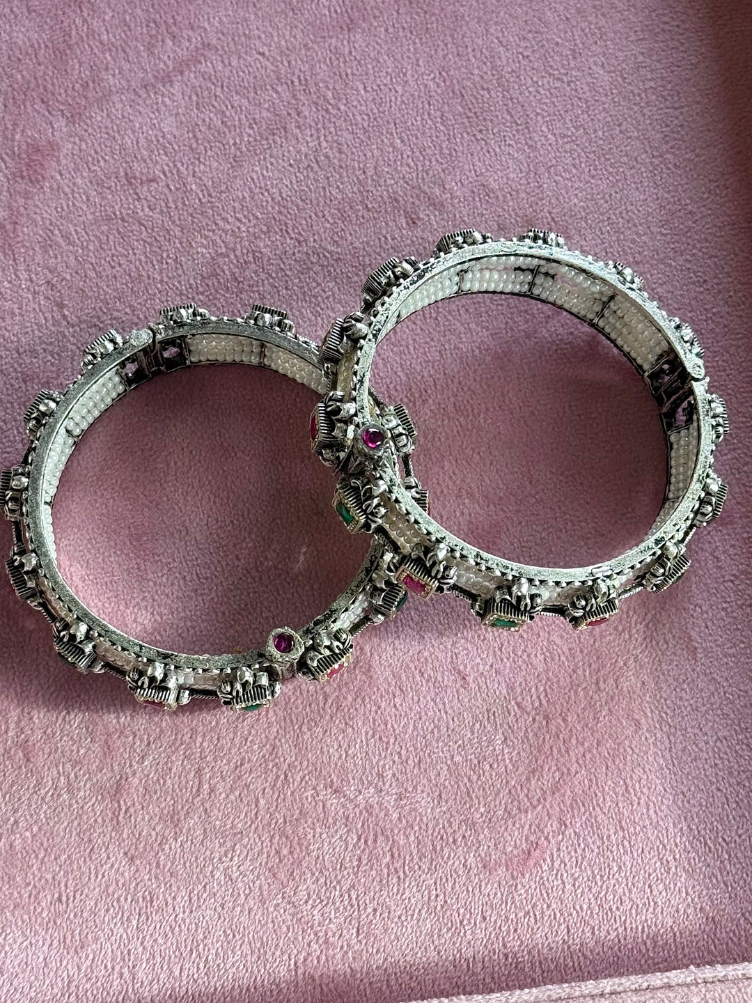 SHIVKA SAANJ 925 Silver Fusion Bangles | Set of 2 | CZ Stones | Artisan Crafted | 94g