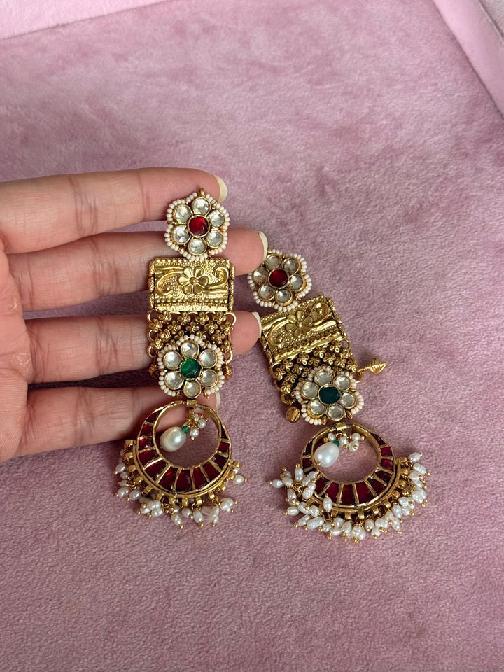 Elegant Jadau Kundan 925 Silver Earrings