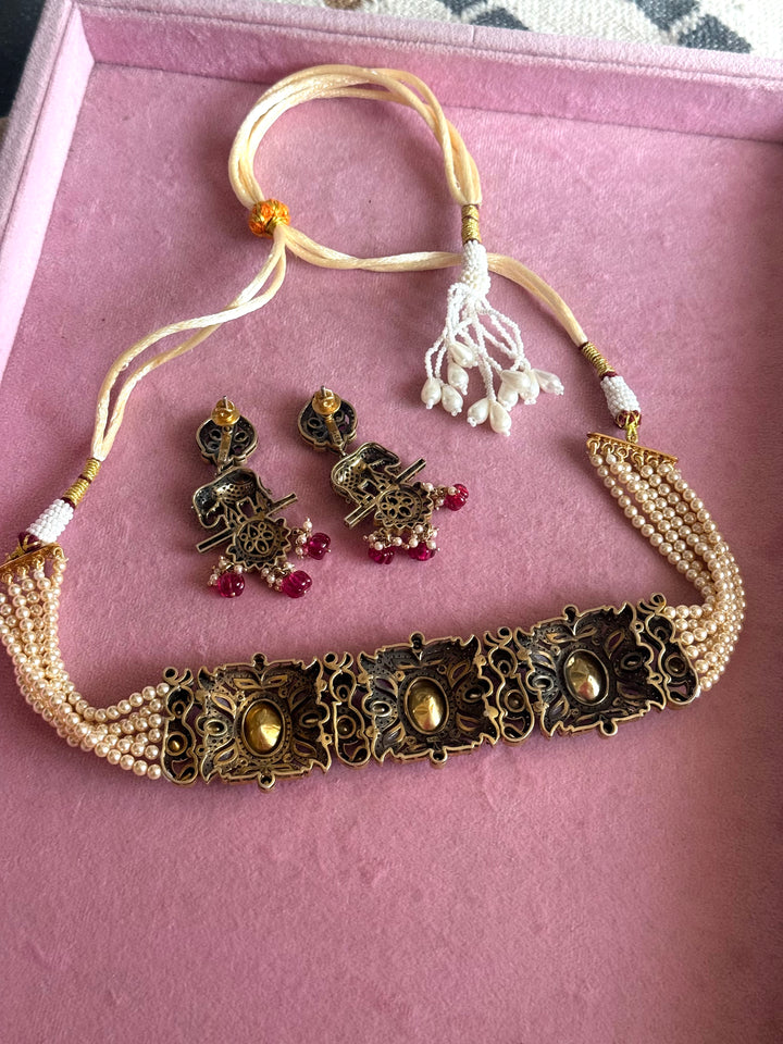 Handmade Victorian 925 Silver Polki Kundan Choker Set | SHIVKA