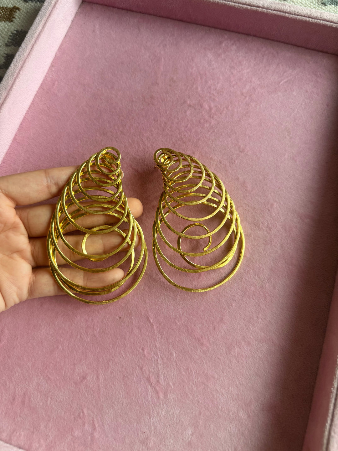 Handmade Designer Spiral Statement Earrings | Brass Push Back Modern Jewelry