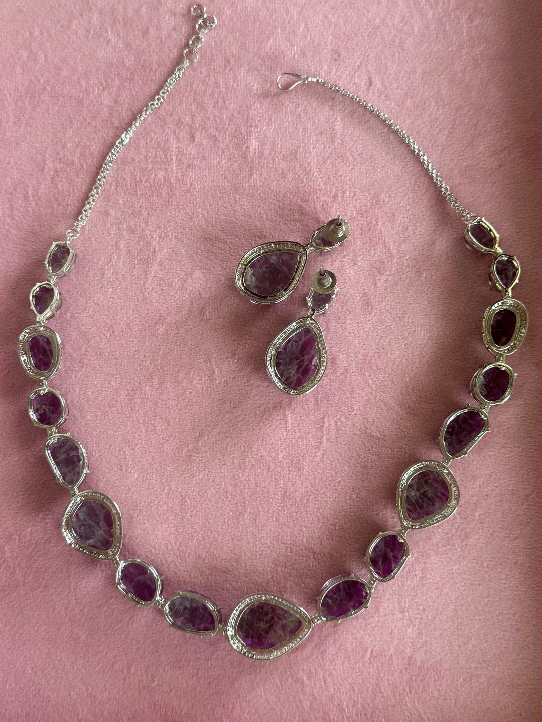 Handmade Designer CZ Necklace Set | Silver Polish | SHIVKA