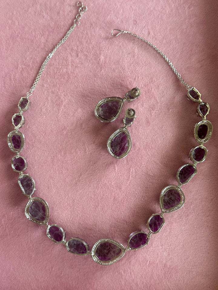 Handmade Designer CZ Necklace Set | Silver Polish | SHIVKA