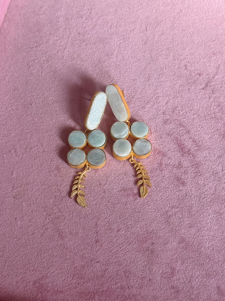 Natural Stone Statement Earrings | SHIVKA | Gold Polish Festive Jewelry