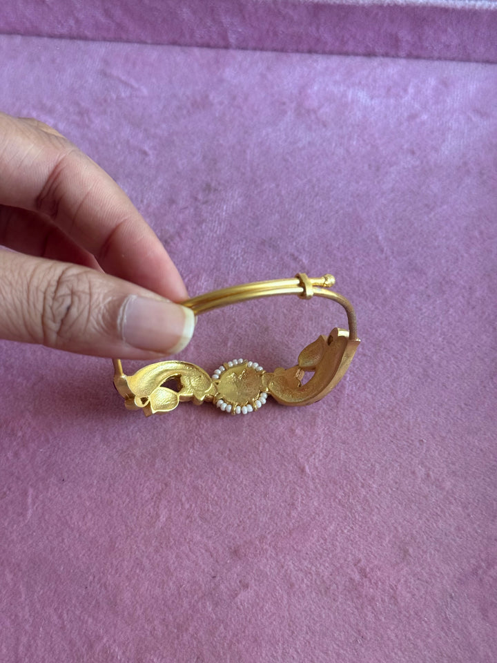 SHIVKA Jadau Kundan Adjustable Kada | Gold Polish Brass | Festive Statement | 20g
