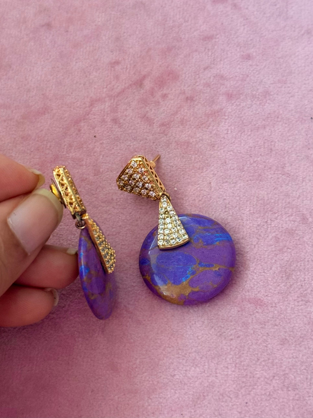 Handmade Designer Brass Stone Earrings | SHIVKA | 4x2.5 cm | 14g Pair | Push Back | Elegant Gift Jewelry