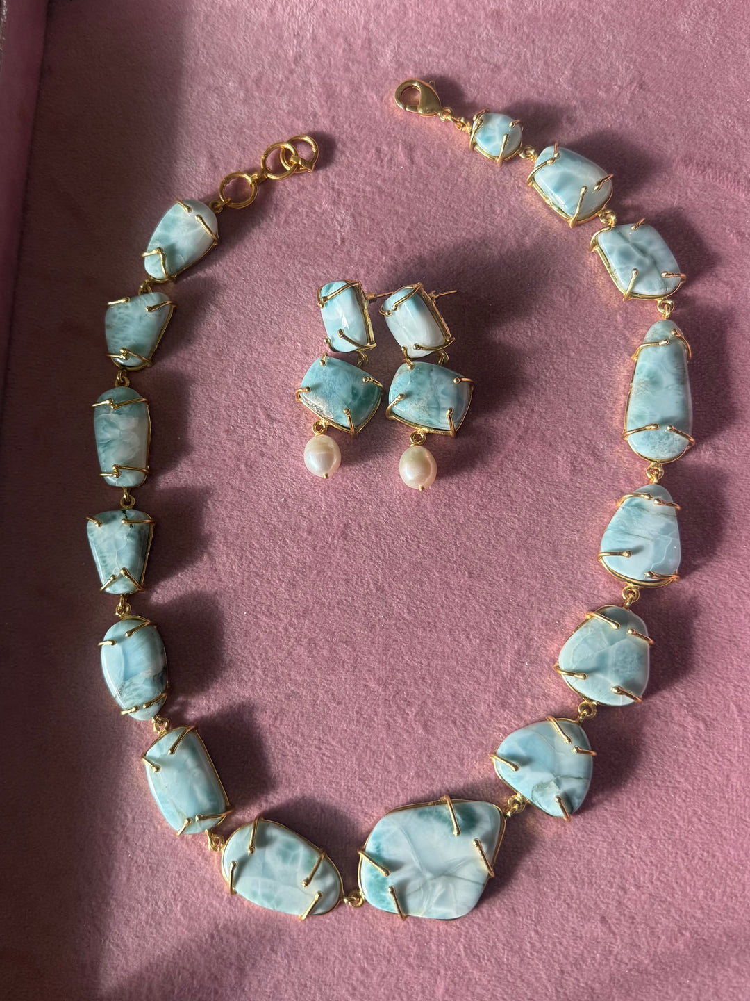 Statement Larimar Stone Necklace Set