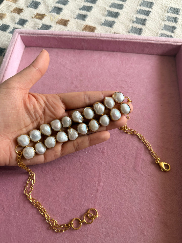 Handmade Natural Baroque Pearls Statement Choker | Brass Adjustable Lobster Claw Jewelry