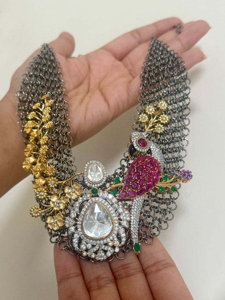 Handmade Bird Designer Necklace Set | Gold & Black Rhodium | SHIVKA