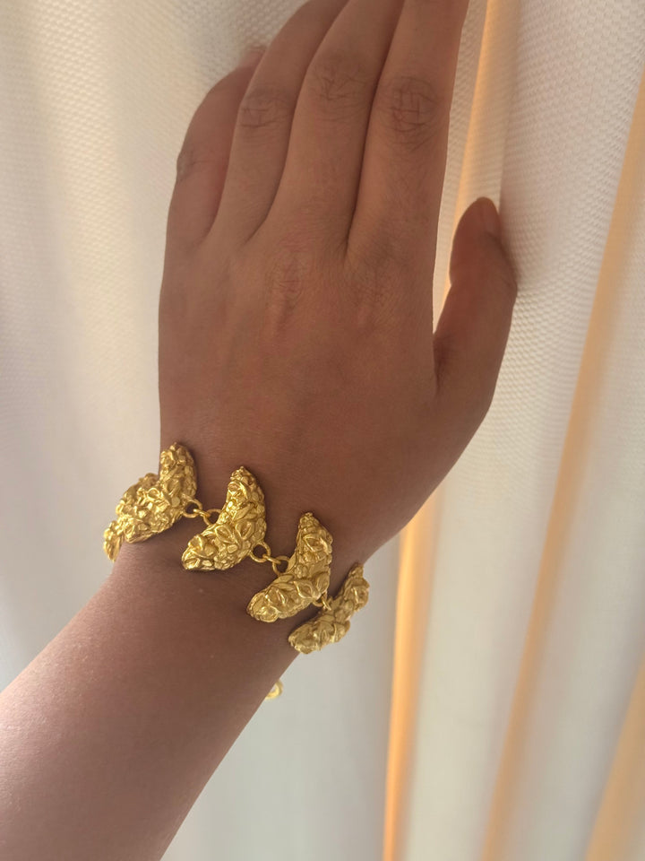 Handmade Statement Brass Bracelet | Gold Polish Toggle Clasp 7 Inch Jewelry