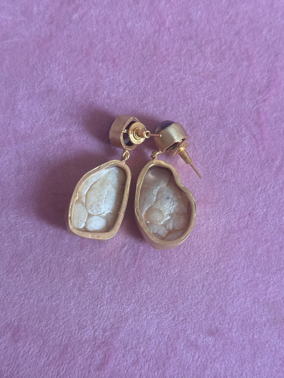 Handmade Labradorite & Pearl Statement Earrings | Brass Push Back Jewelry