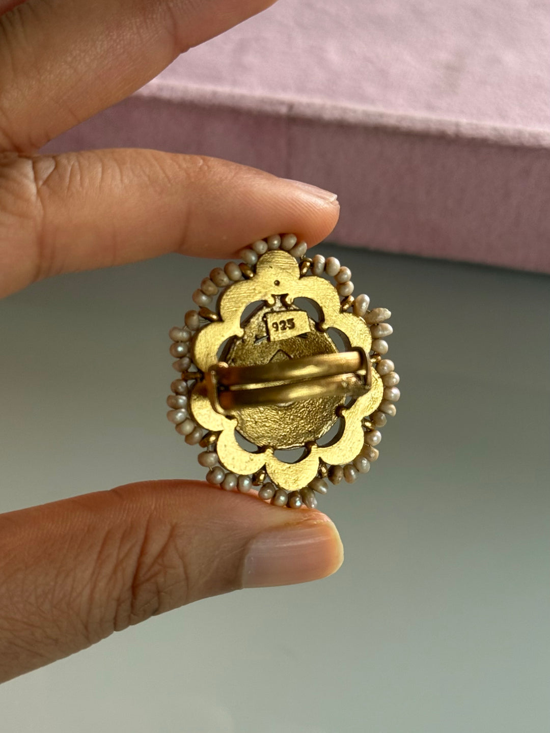 925 Silver Jadtar Gold Handmade Ring | Adjustable | SHIVKA