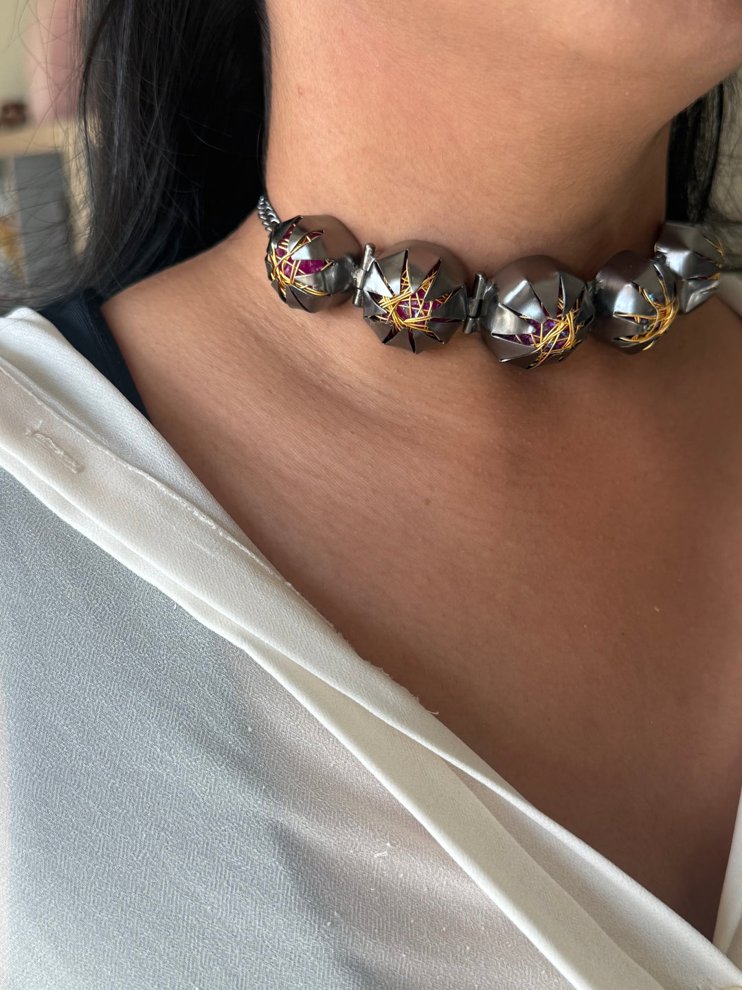Statement Choker – Black Rhodium Brass, Adjustable Necklace