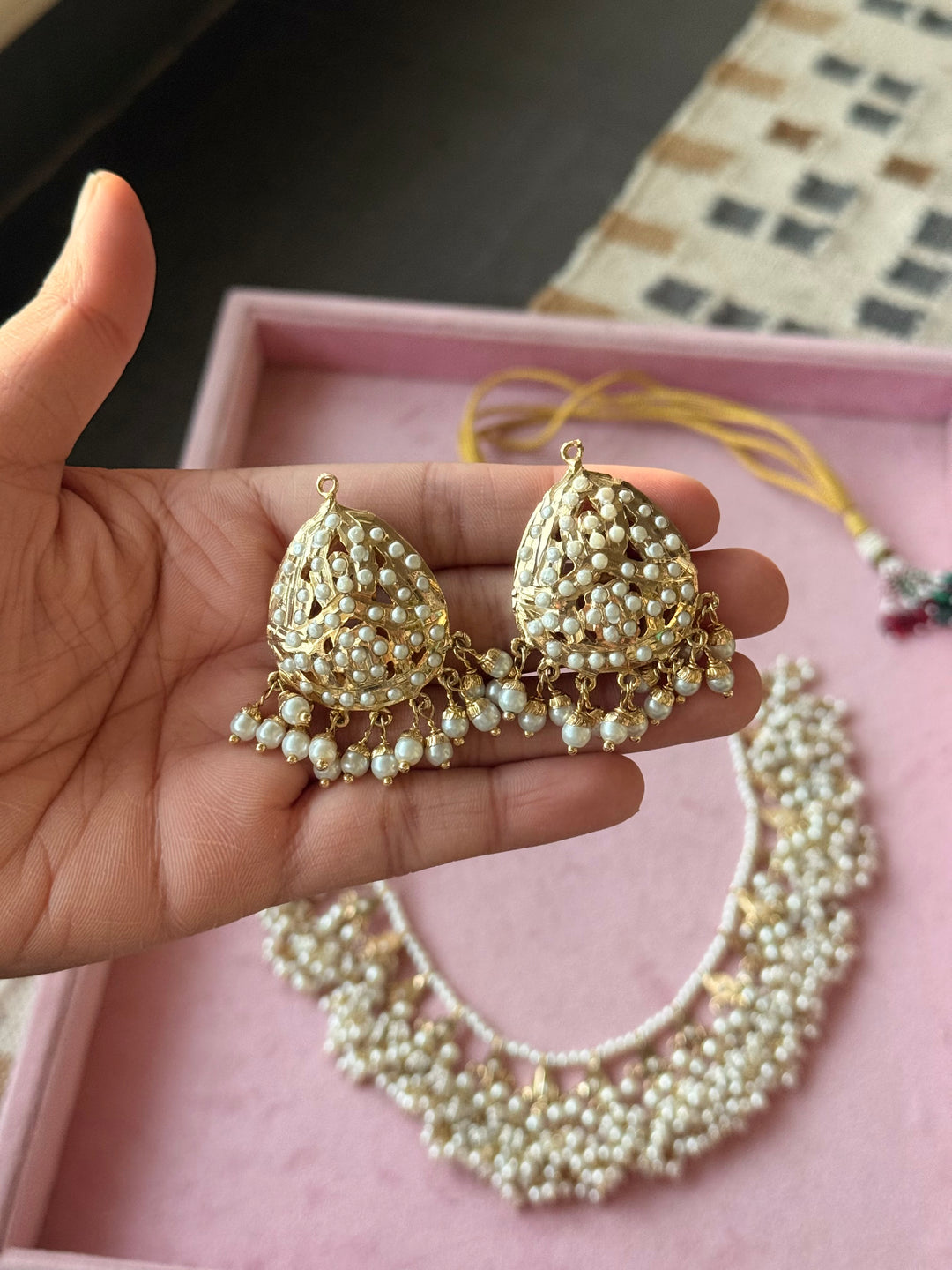 Statement Jadau Pearl Necklace Set | 18k Gold Plated | Pearls