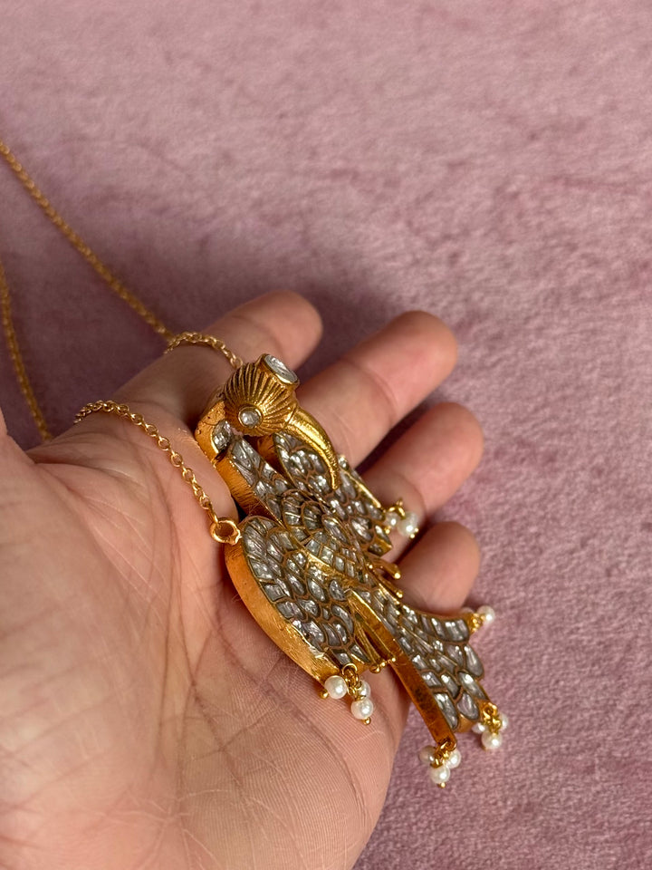 Handmade Falcon Vintage Necklace with Pearls & Kundan | Adjustable Statement Jewelry