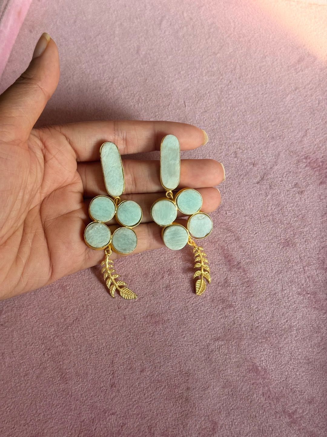 Natural Stone Statement Earrings | SHIVKA | Gold Polish Festive Jewelry
