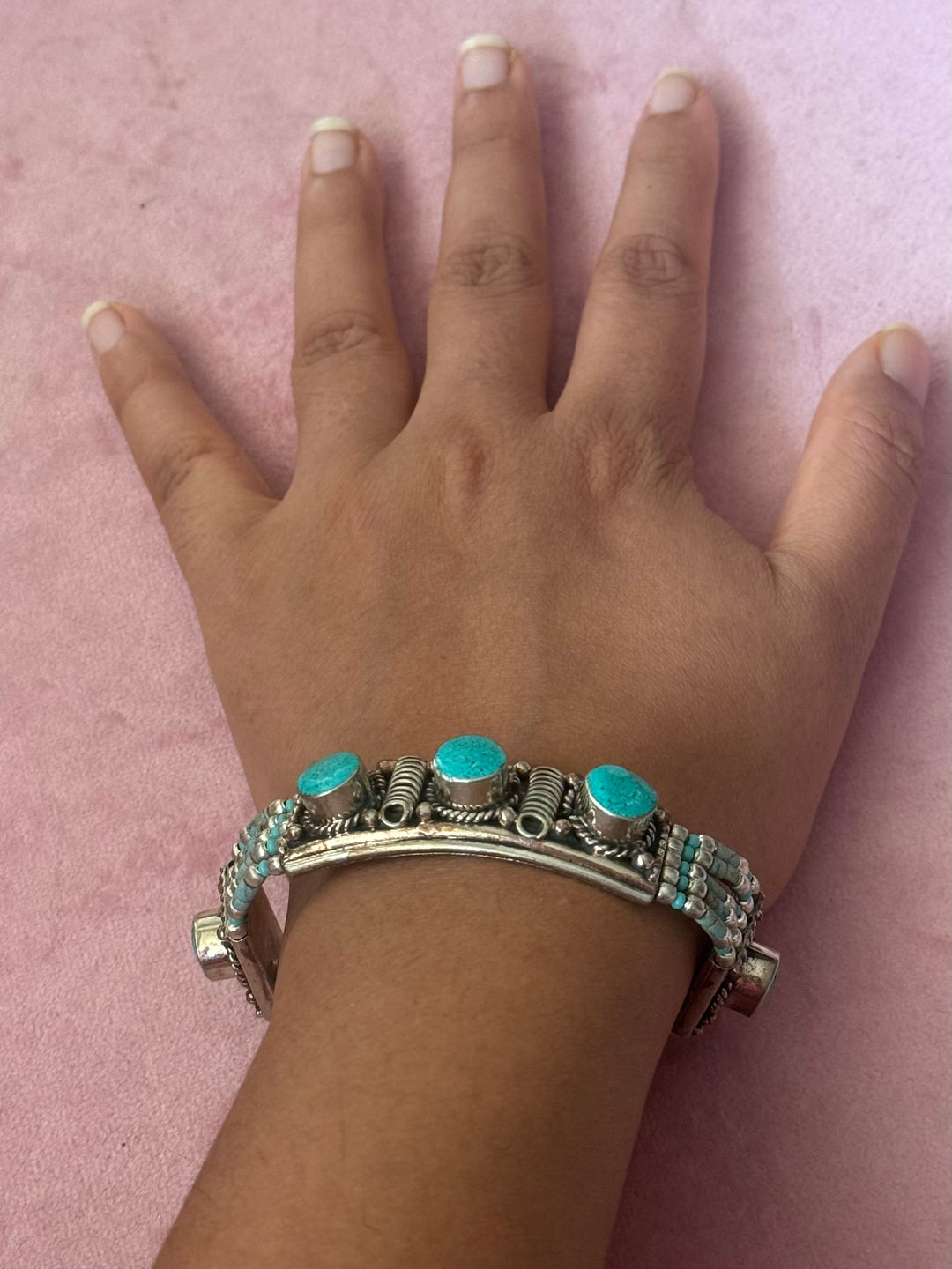 Handcrafted Turquoise German Silver Bracelet, Indian Jewelry