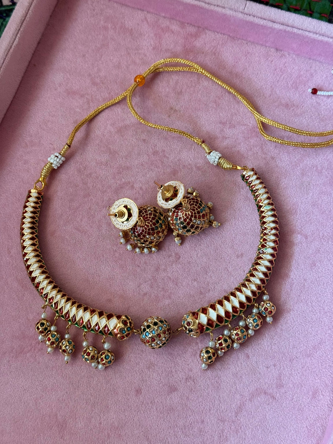 Handmade Jadau Necklace with Jhumkis | SHIVKA