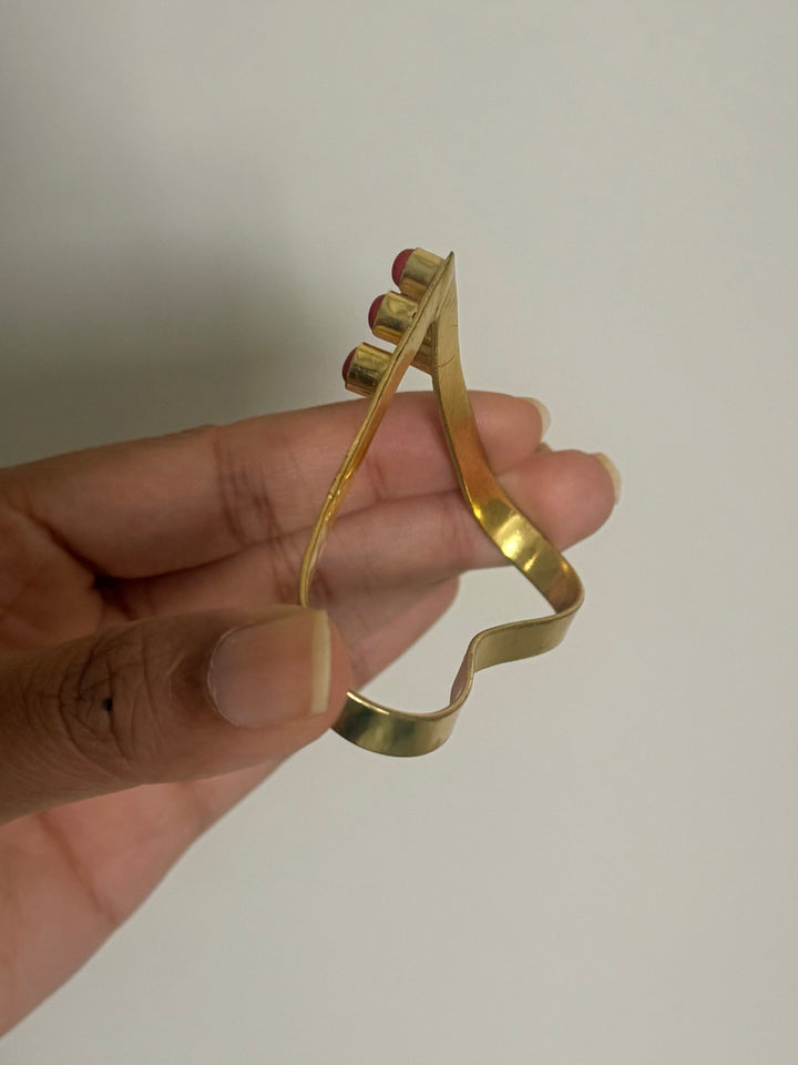 SHIVKA Coral Hand Harness | Brass Gold Polish | Natural Coral Stone | Handcrafted | 14g