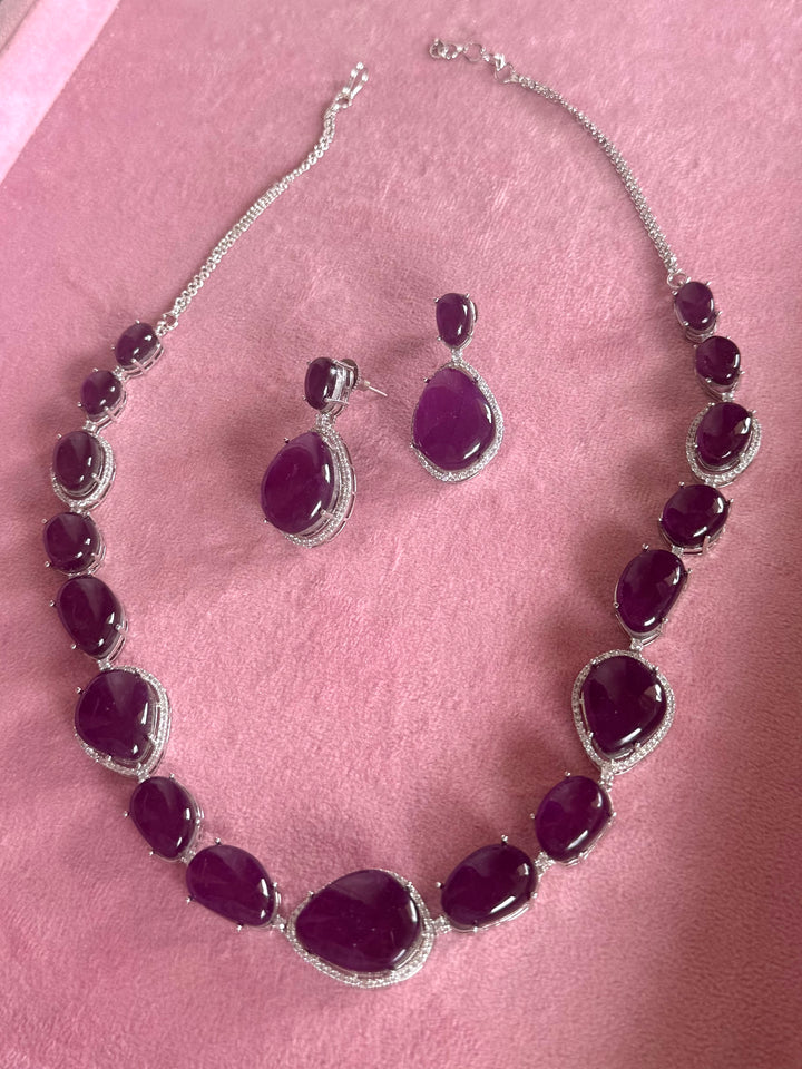 Handmade Designer CZ Necklace Set | Silver Polish | SHIVKA