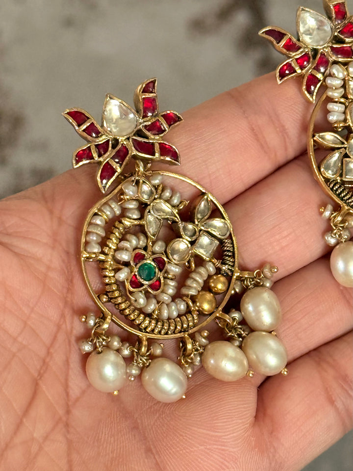 Elegant Jadau Kundan 925 Silver Earrings