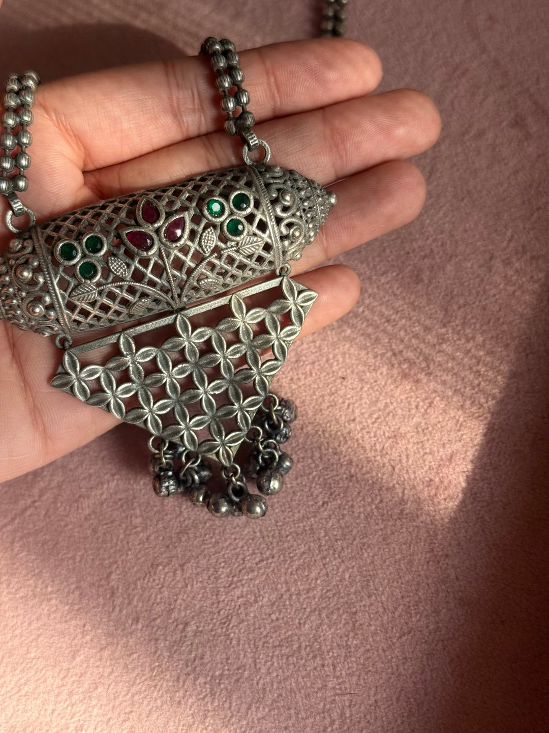 Oxidized Brass Antique Necklace: Handcrafted Silver Replica