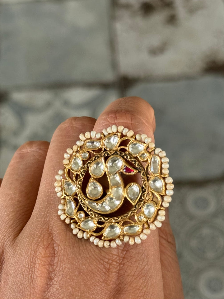 925 Silver Jadtar Gold Handmade Ring | Adjustable | SHIVKA