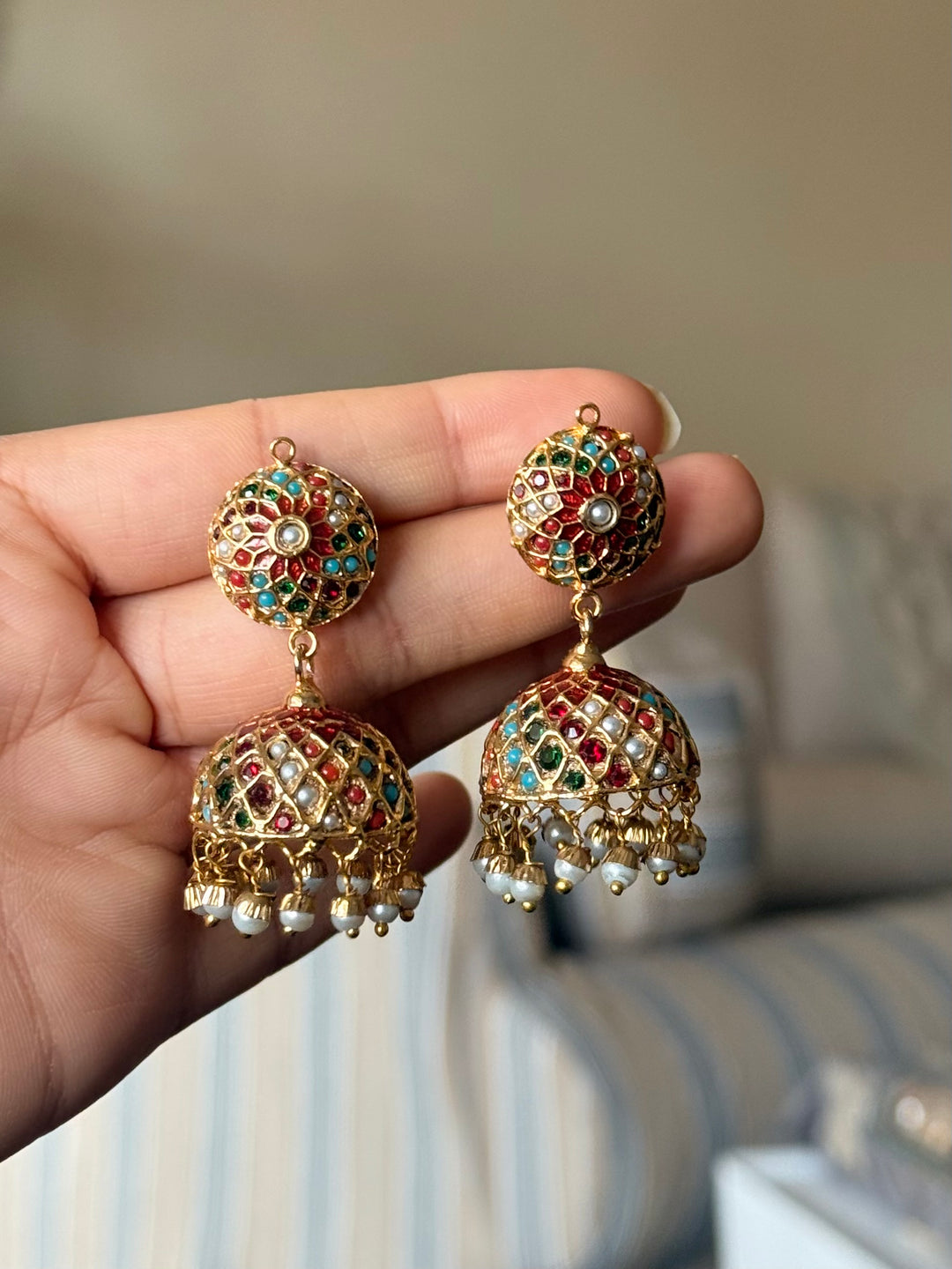Handmade Jadau Necklace with Jhumkis | SHIVKA