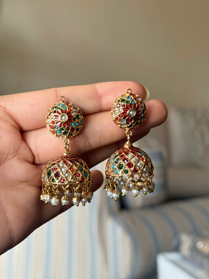 Handmade Jadau Necklace with Jhumkis | SHIVKA