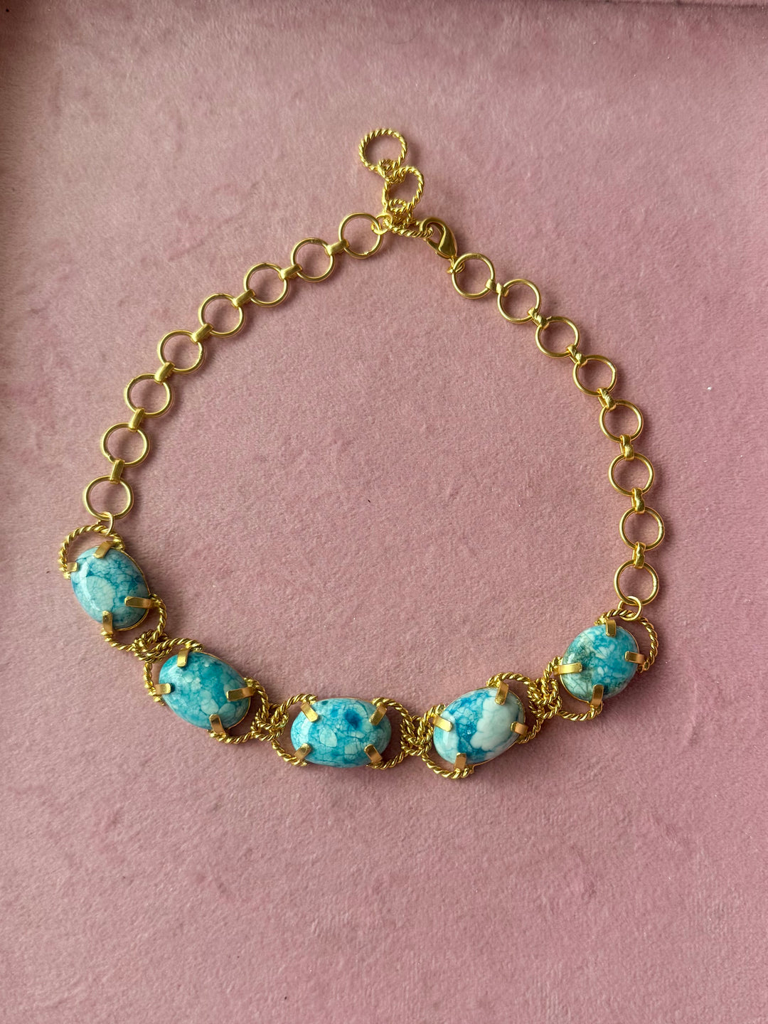 Larimar Choker – Gold Brass, Adjustable Necklace