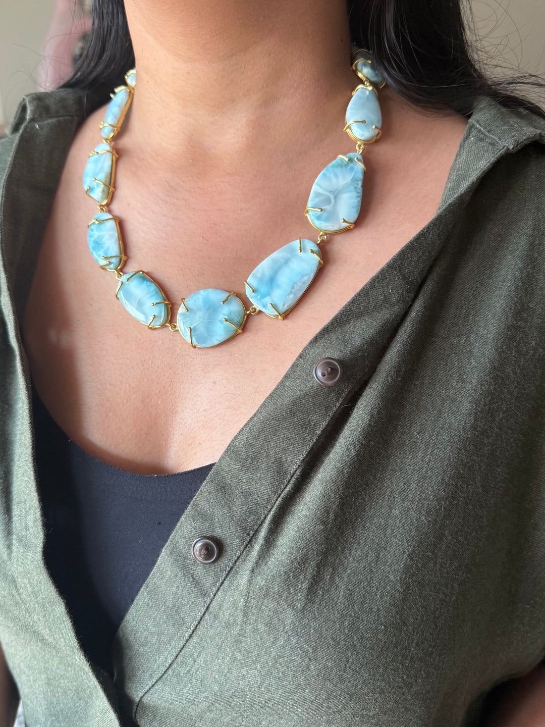 Statement Larimar Stone Necklace