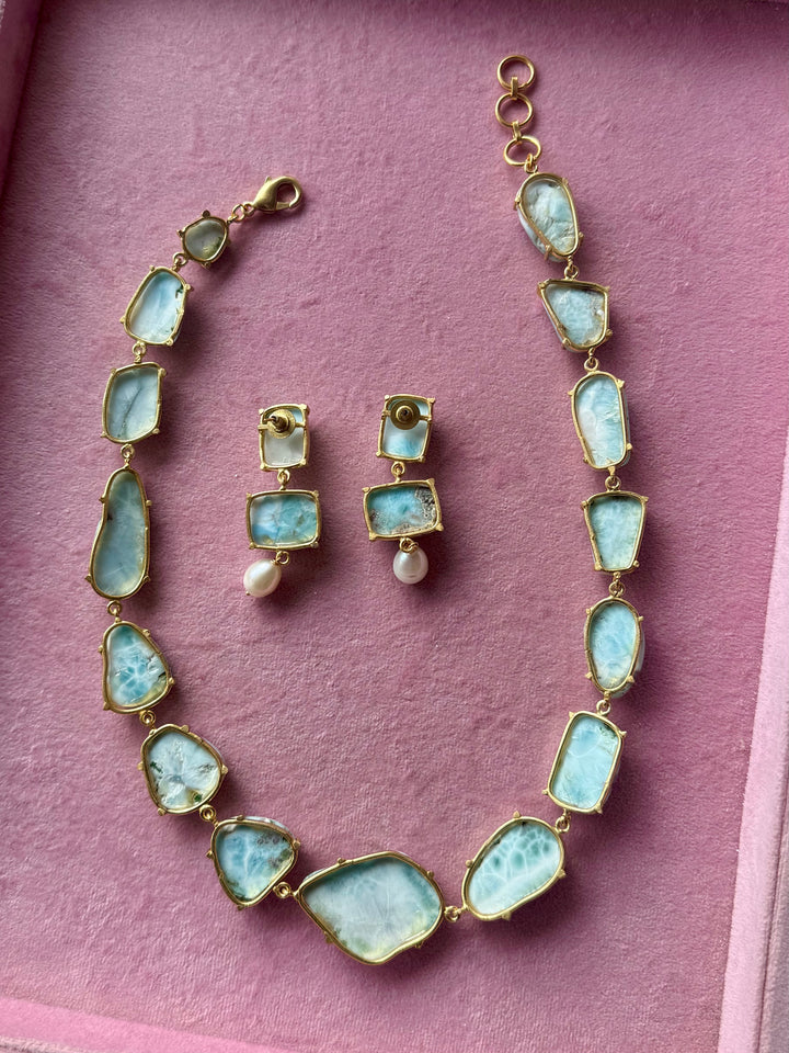 Statement Larimar Stone Necklace Set