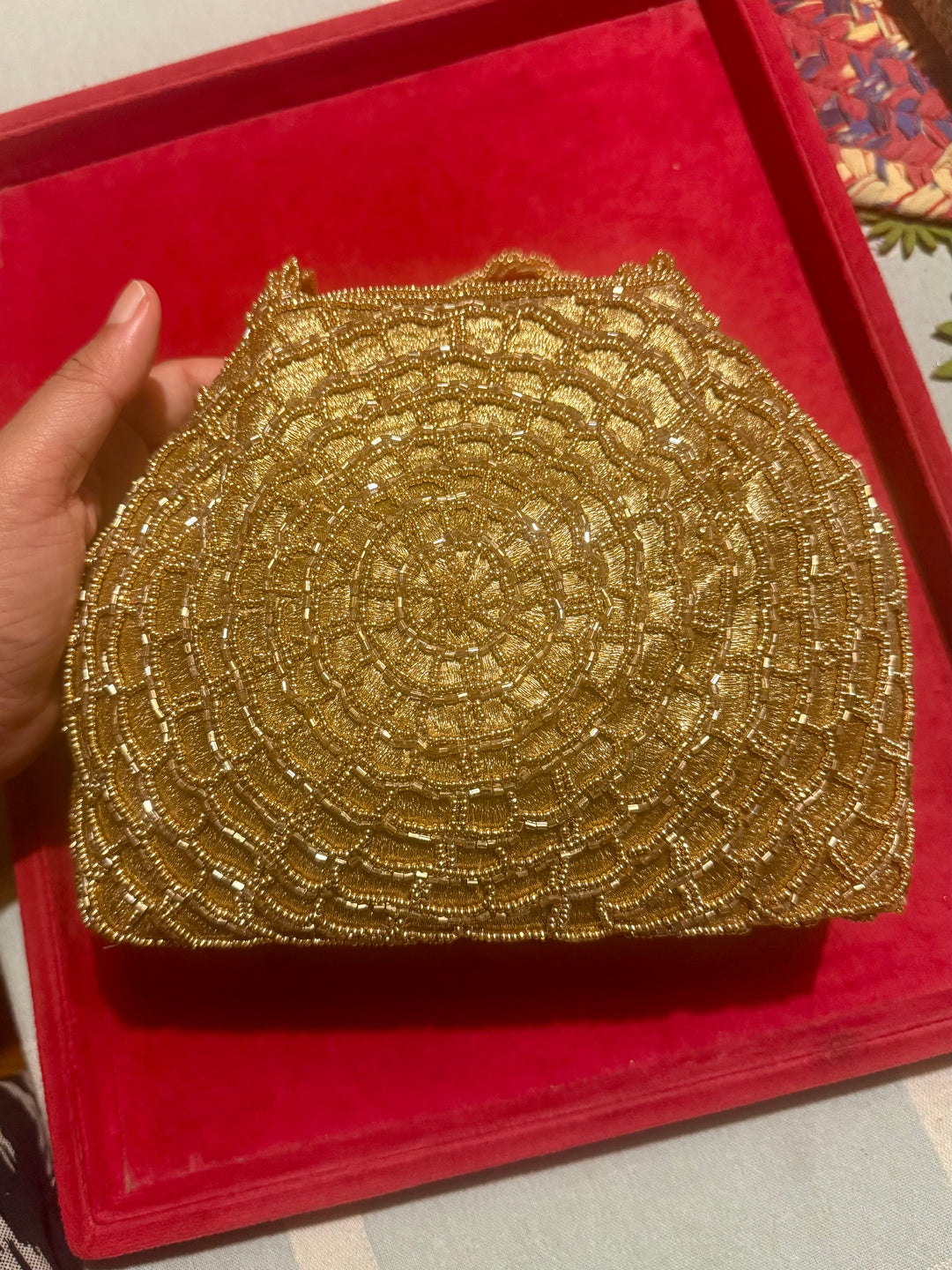 Handmade Champagne Gold Web Frame Beaded Hand Purse | Vintage Statement Evening Clutch | Artisan Embroidered Bag