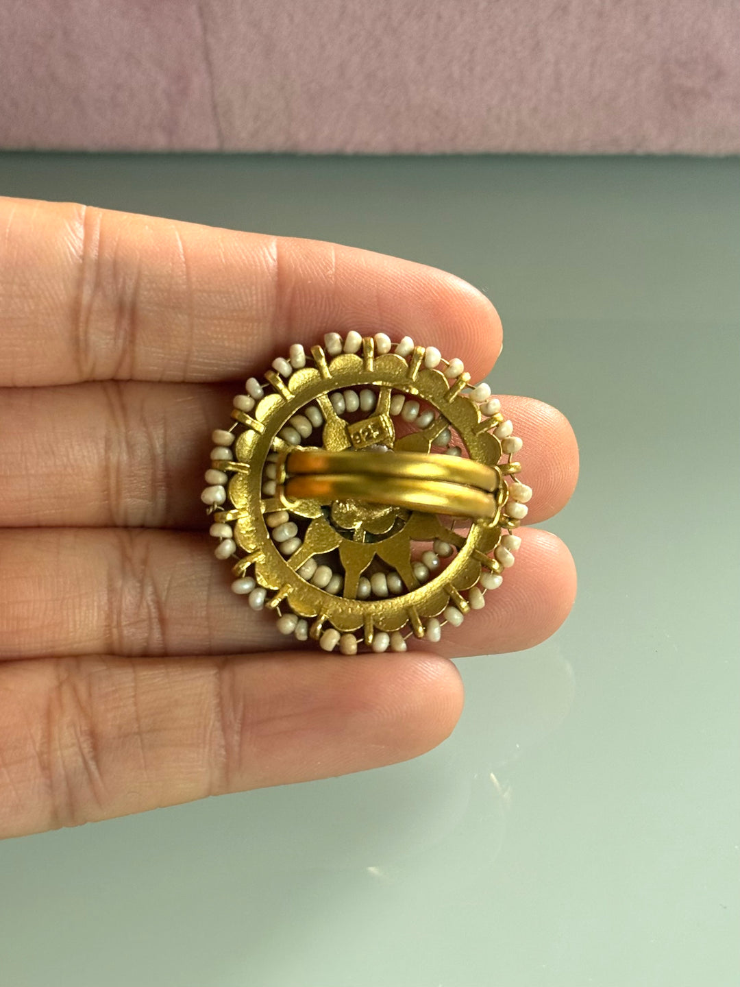 925 Silver Jadtar Gold Handmade Ring | Adjustable | SHIVKA