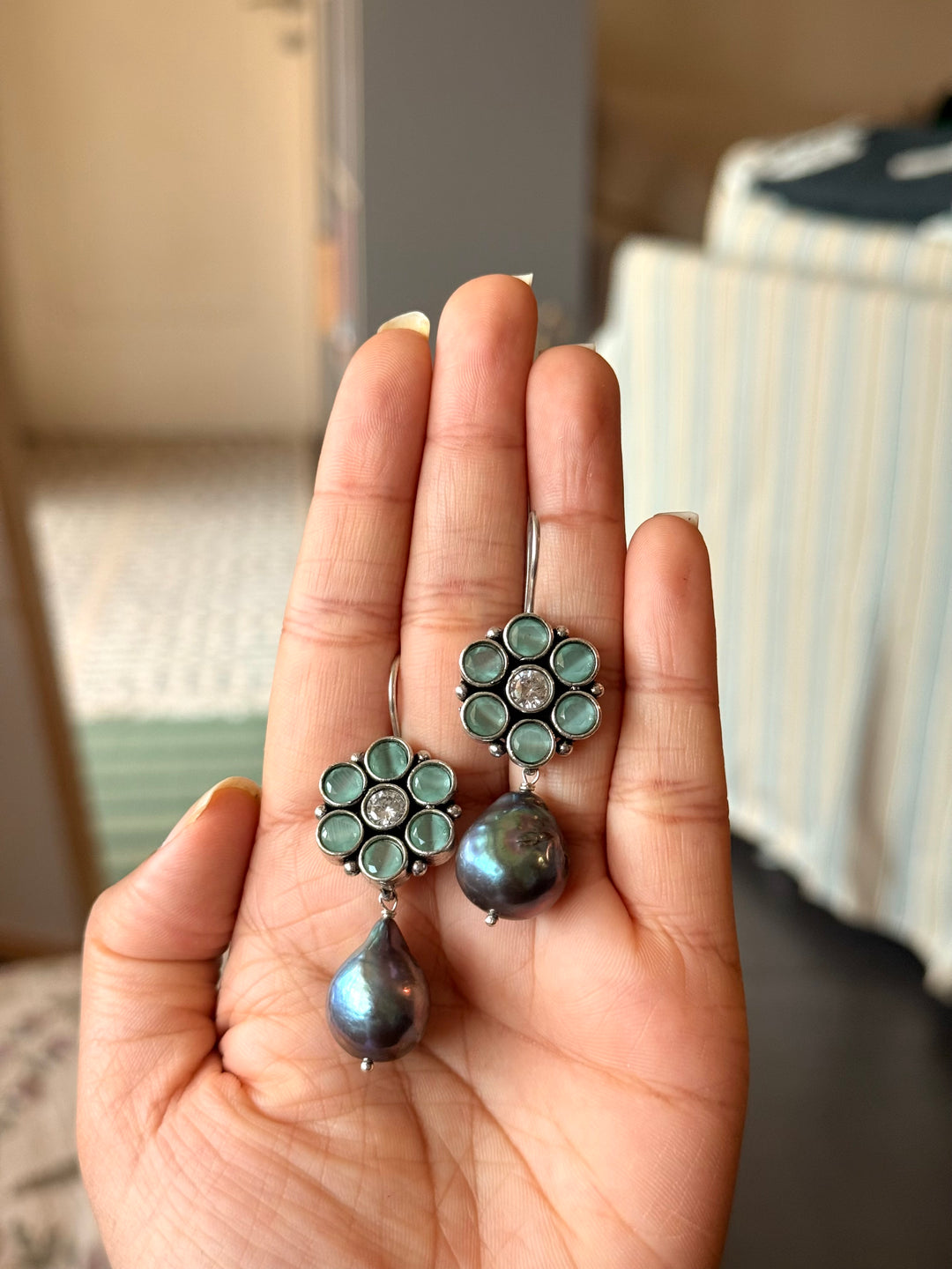 Handmade Baroque Pearl Drop Earrings | SHIVKA | 5.5x2 cm | 20g Pair | Ear Wire | Statement Jewelry