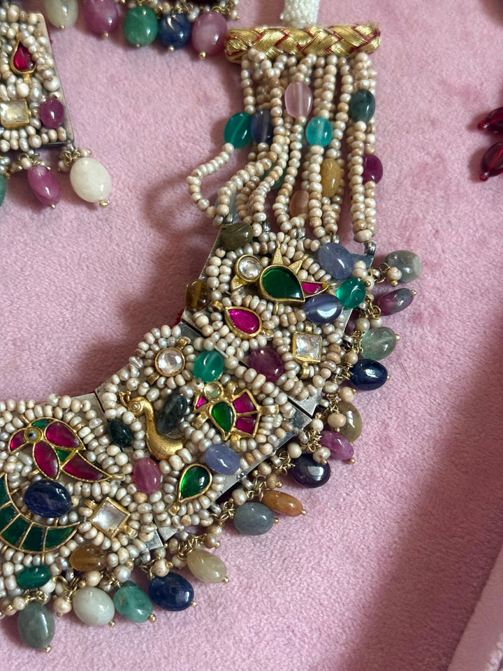 Handmade 925 Silver Nakhra Gemstone Necklace Set | SHIVKA