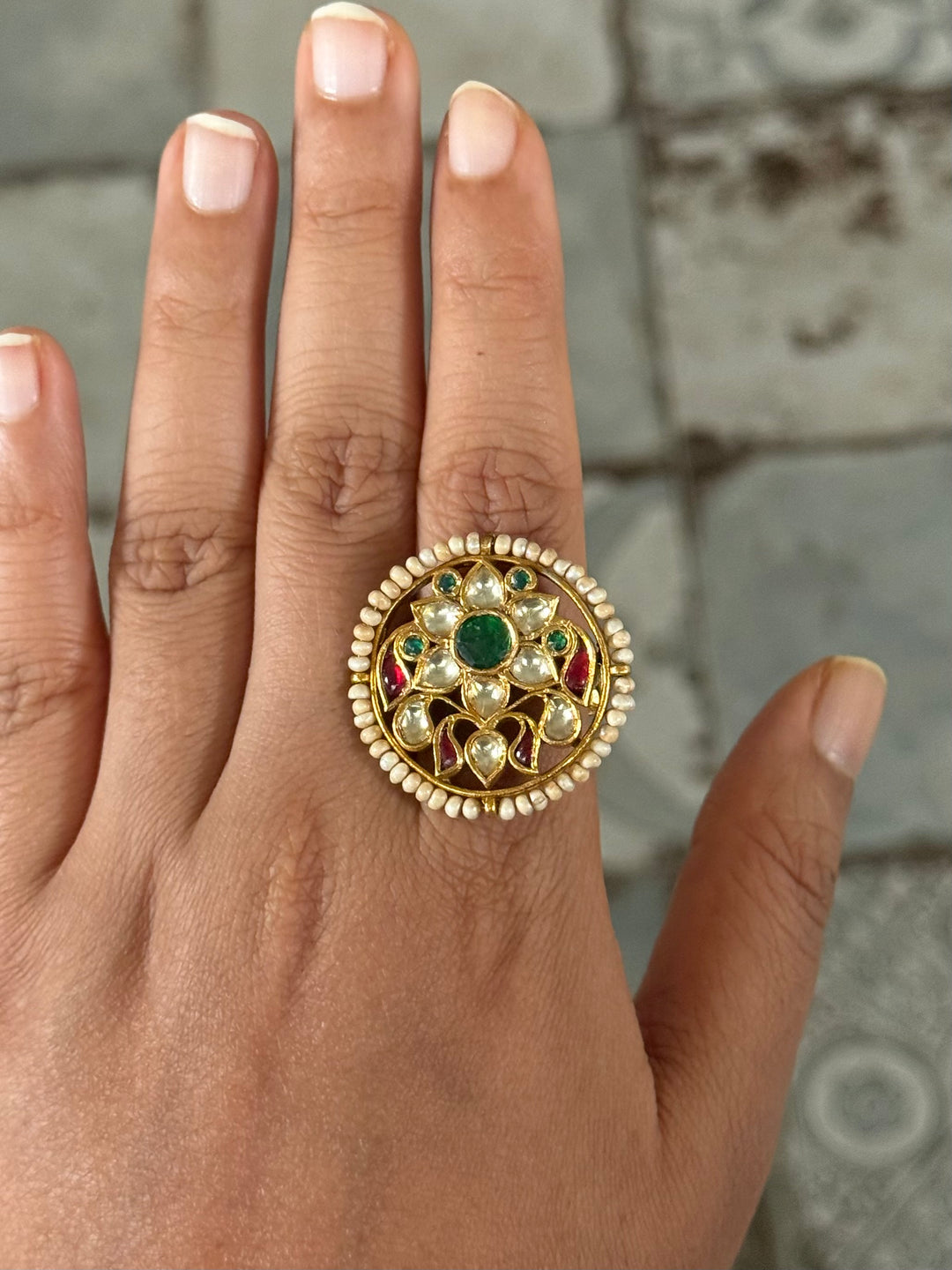 925 Silver Jadtar Gold Handmade Ring | Adjustable | SHIVKA