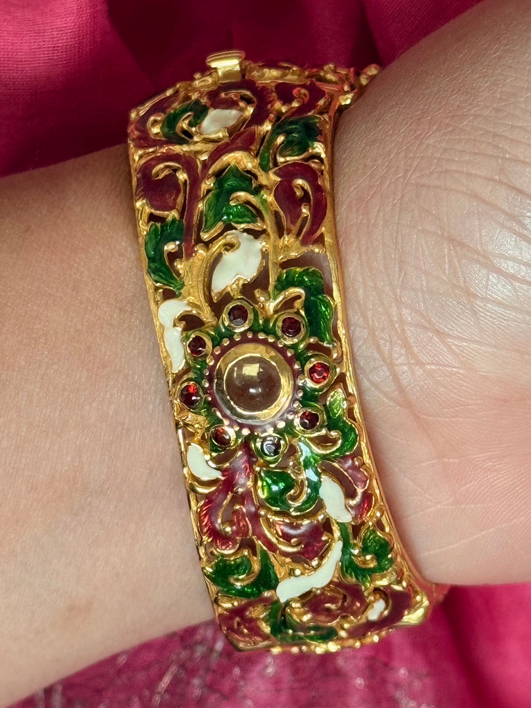 SHIVKA 925 Silver Meenakari Kada | Natural Topaz Stone | Gold Plated | Openable | 60g