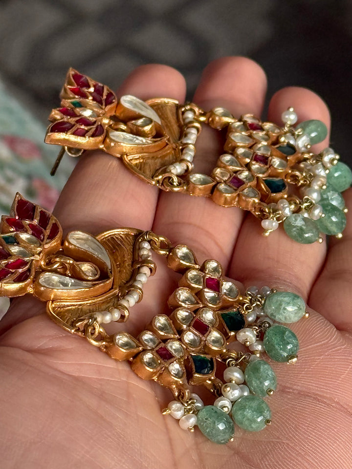 Elegant Jadau Kundan 925 Silver Earrings