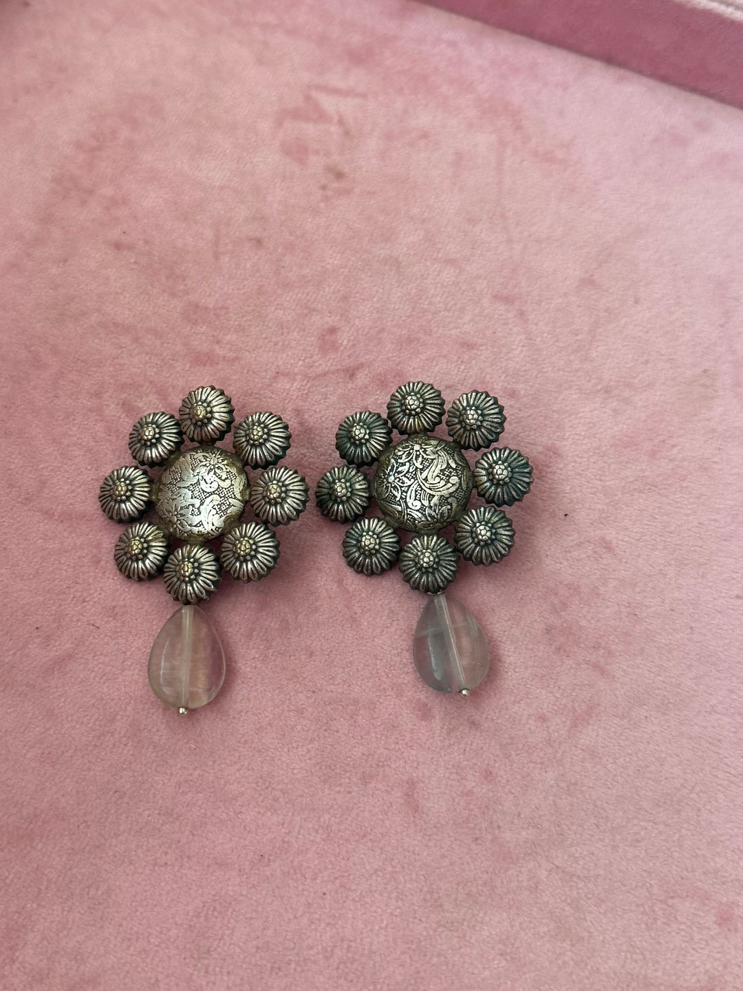 Tribal Fluorite Drop Brass Earrings | Lightweight Statement Earrings | SHIVKA