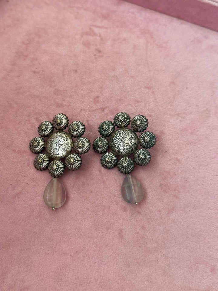 Tribal Fluorite Drop Brass Earrings | Lightweight Statement Earrings | SHIVKA