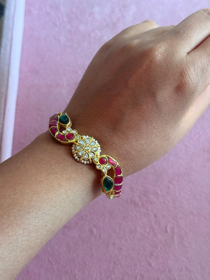 SHIVKA Jadau Kundan Adjustable Kada | Gold Polish Brass | Festive Statement | 20g